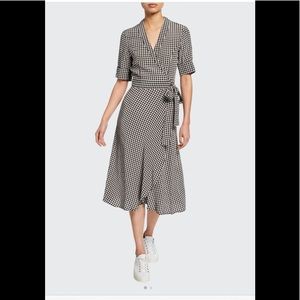 Ganni Gingham-Printed Elbow-Sleeve Wrap Dress
